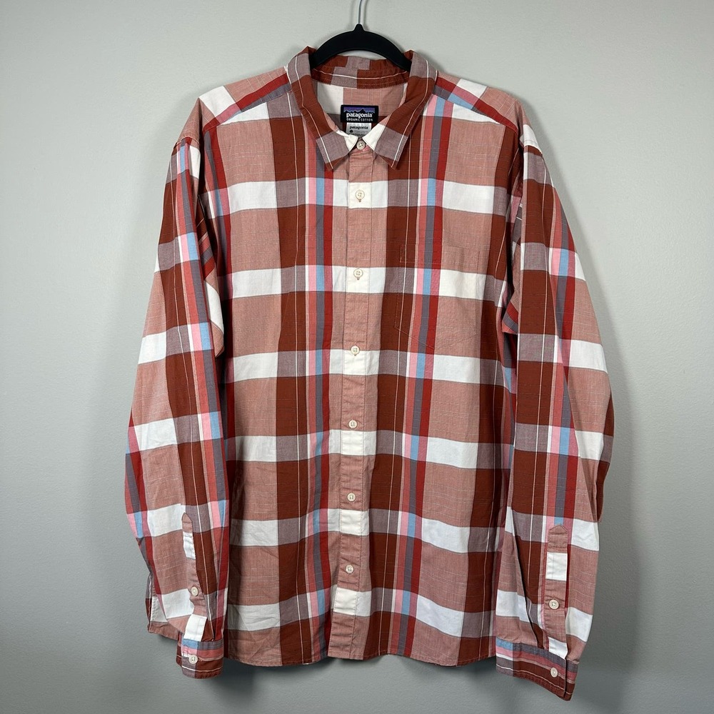 Patagonia XLarge Burnt Orange Plaid Organic‎ Cotton Long Sleeve Button Up Shirt